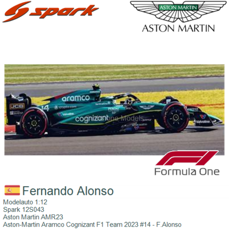 Modelauto 1:12 | Spark 12S043 | Aston Martin AMR23 | Aston-Martin Aramco Cognizant F1 Team 2023 #14 - F.Alonso