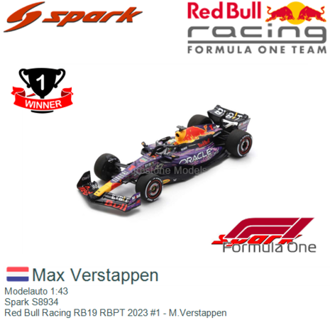 Modelauto 1:43 | Spark S8934 | Red Bull Racing RB19 RBPT 2023 #1 - M.Verstappen