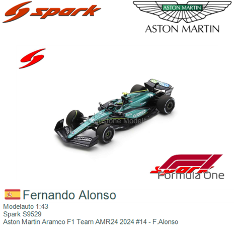 Modelauto 1:43 | Spark S9529 | Aston Martin Aramco F1 Team AMR24 2024 #14 - F.Alonso