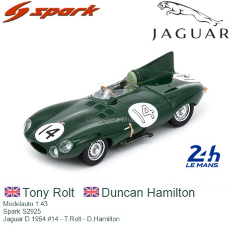 Modelauto 1:43 | Spark S2925 | Jaguar D 1954 #14 - T.Rolt - D.Hamilton