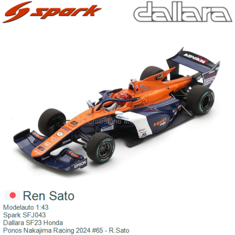 Modelauto 1:43 | Spark SFJ043 | Dallara SF23 Honda | Ponos Nakajima Racing 2024 #65 - R.Sato