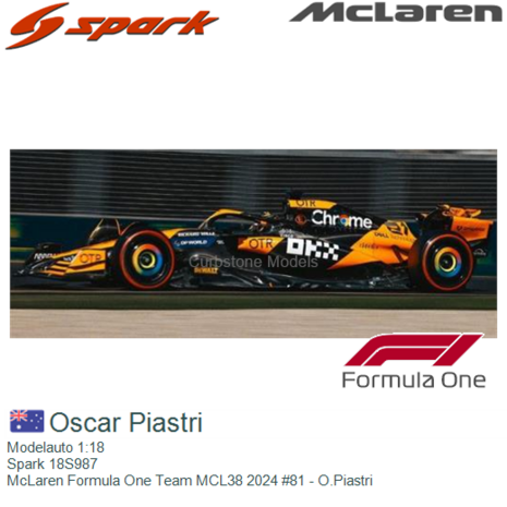 Modelauto 1:18 | Spark 18S987 | McLaren Formula One Team MCL38 2024 #81 - O.Piastri