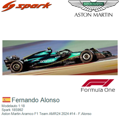 Modelauto 1:18 | Spark 18S992 | Aston Martin Aramco F1 Team AMR24 2024 #14 - F.Alonso