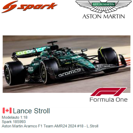 Modelauto 1:18 | Spark 18S993 | Aston Martin Aramco F1 Team AMR24 2024 #18 - L.Stroll