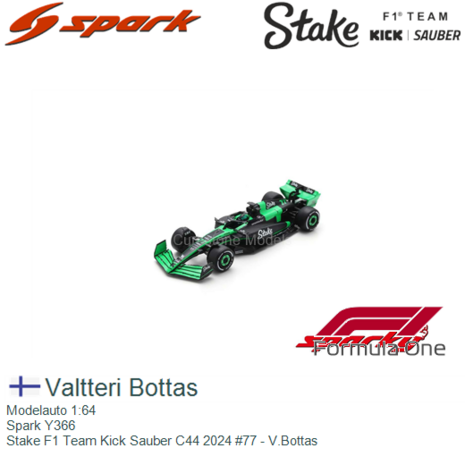 Modelauto 1:64 | Spark Y366 | Stake F1 Team Kick Sauber C44 2024 #77 - V.Bottas