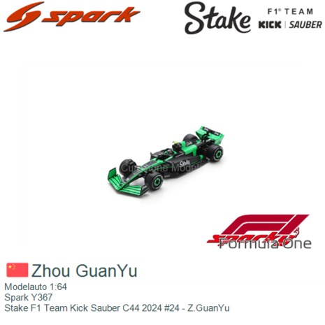 Modelauto 1:64 | Spark Y367 | Stake F1 Team Kick Sauber C44 2024 #24 - Z.GuanYu