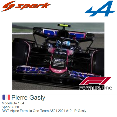 Modelauto 1:64 | Spark Y368 | BWT Alpine Formula One Team A524 2024 #10 - P.Gasly