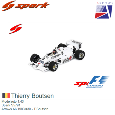 Modelauto 1:43 | Spark S5791 | Arrows A6 1983 #30 - T.Boutsen