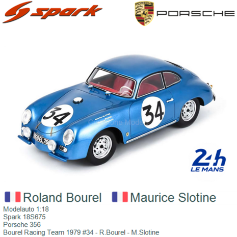 Modelauto 1:18 | Spark 18S675 | Porsche 356 | Bourel Racing Team 1979 #34 - R.Bourel - M.Slotine