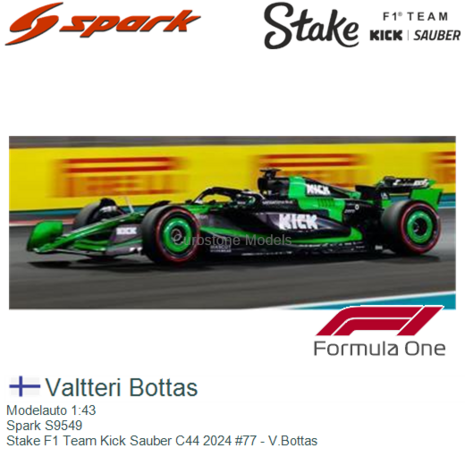 Modelauto 1:43 | Spark S9549 | Stake F1 Team Kick Sauber C44 2024 #77 - V.Bottas