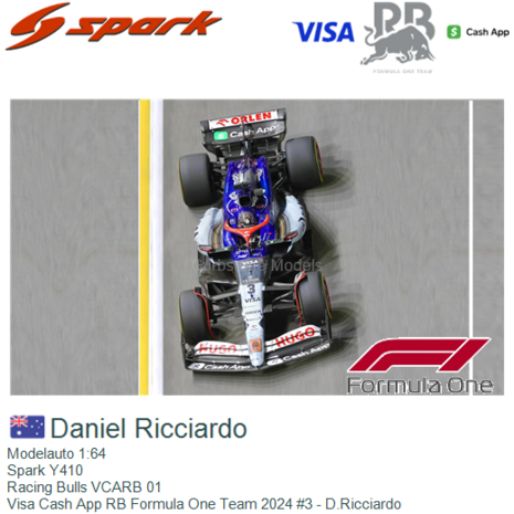 Modelauto 1:64 | Spark Y410 | Racing Bulls VCARB 01 | Visa Cash App RB Formula One Team 2024 #3 - D.Ricciardo