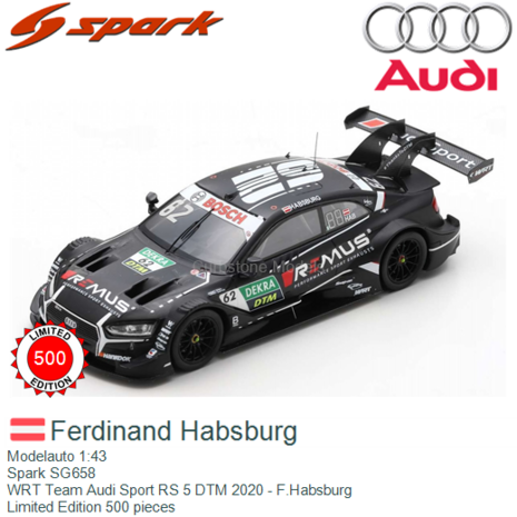 Modelauto 1:43 | Spark SG658 | WRT Team Audi Sport RS 5 DTM 2020 - F.Habsburg