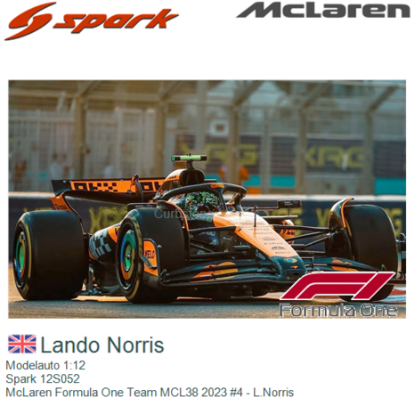 Modelauto 1:12 | Spark 12S052 | McLaren Formula One Team MCL38 2023 #4 - L.Norris