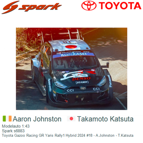 Modelauto 1:43 | Spark s6883 | Toyota Gazoo Racing GR Yaris Rally1 Hybrid 2024 #18 - A.Johnston - T.Katsuta