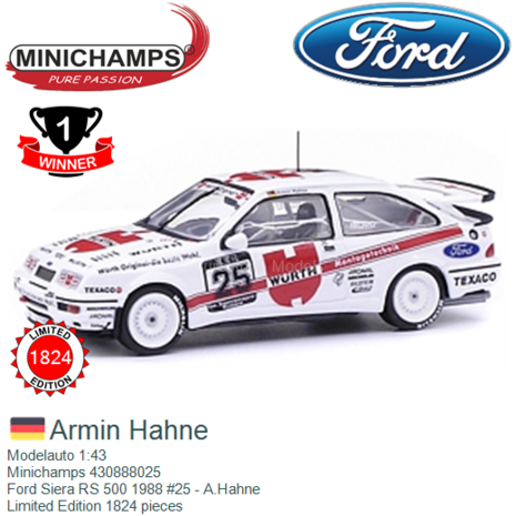 Modelauto 1:43 | Minichamps 430888025 | Ford Siera RS 500 1988 #25 - A.Hahne