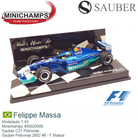 Modelauto 1:43 | Minichamps 400020008 | Sauber C21 Petronas | Sauber-Petronas 2002 #8 - F.Massa