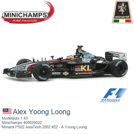 Modelauto 1:43 | Minichamps 400020022 | Minardi PS02 AsiaTech 2002 #22 - A.Yoong Loong