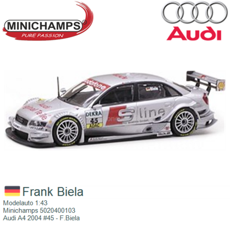 Modelauto 1:43 | Minichamps 5020400103 | Audi A4 2004 #45 - F.Biela