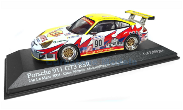 Modelauto 1:43 | Minichamps 400046990 | Porsche 911 GT3 RSR | Petersen White Lightning 2004 #90 - S.Maassen - J.Bergmeister - P