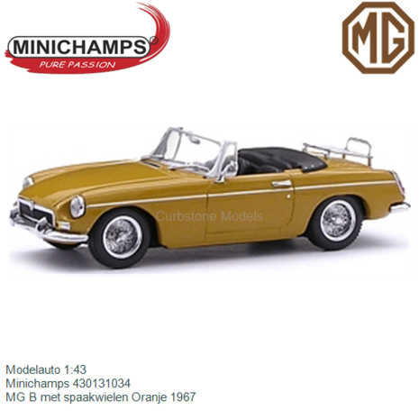 Modelauto 1:43 | Minichamps 430131034 | MG B met spaakwielen Oranje 1967