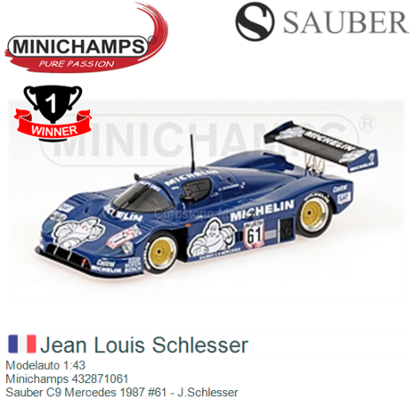 Modelauto 1:43 | Minichamps 432871061 | Sauber C9 Mercedes 1987 #61 - J.Schlesser