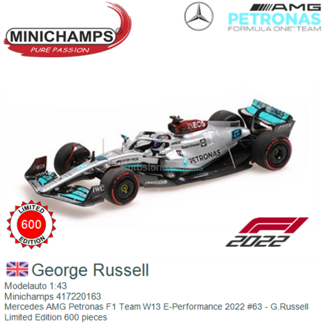 Modelauto 1:43 | Minichamps 417220163 | Mercedes AMG Petronas F1 Team W13 E-Performance 2022 #63 - G.Russell