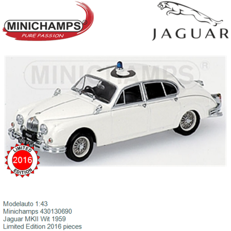 Modelauto 1:43 | Minichamps 430130690 | Jaguar MKII Wit 1959