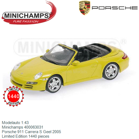 Modelauto 1:43 | Minichamps 400063031 | Porsche 911 Carrera S Geel 2005