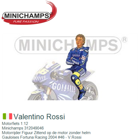 Motorfiets 1:12 | Minichamps 312049046 | Motorrijder Figuur Zittend op de motor zonder helm | Gauloises Fortuna Racing 2004 #46