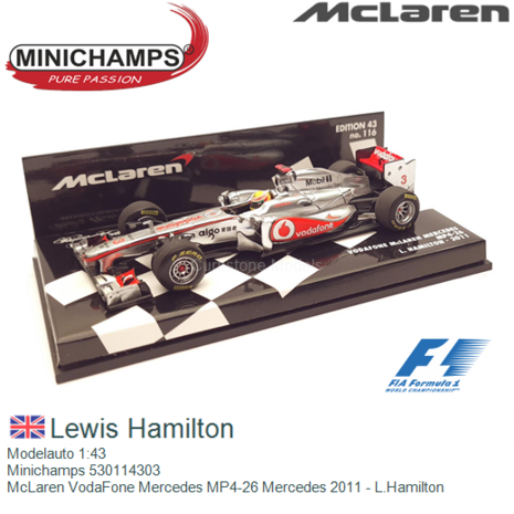 Modelauto 1:43 | Minichamps 530114303 | McLaren VodaFone Mercedes MP4-26 Mercedes 2011 - L.Hamilton