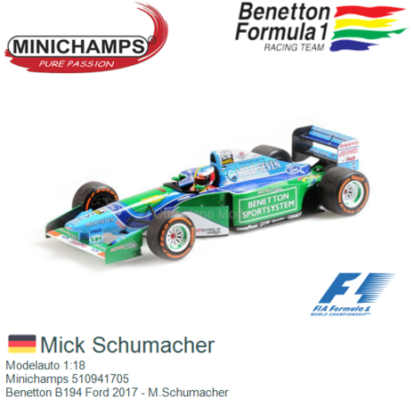 Modelauto 1:18 | Minichamps 510941705 | Benetton B194 Ford 2017 - M.Schumacher