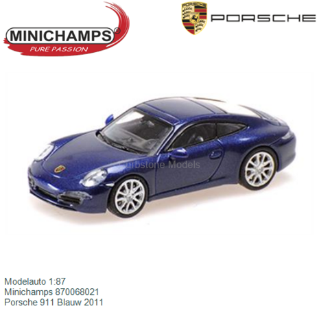 Modelauto 1:87 | Minichamps 870068021 | Porsche 911 Blauw 2011