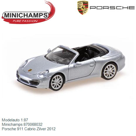 Modelauto 1:87 | Minichamps 870068032 | Porsche 911 Cabrio Zilver 2012