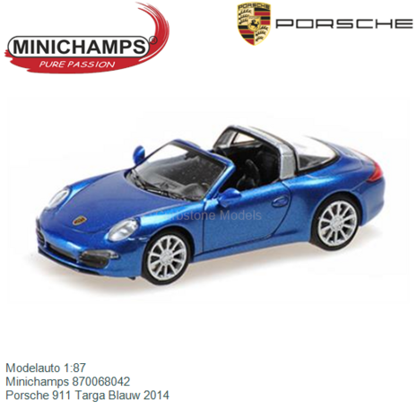 Modelauto 1:87 | Minichamps 870068042 | Porsche 911 Targa Blauw 2014