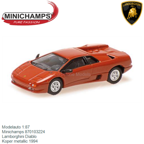 Modelauto 1:87 | Minichamps 870103224 | Lamborghini Diablo | Koper metallic 1994