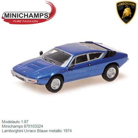 Modelauto 1:87 | Minichamps 870103324 | Lamborghini Urraco Blauw metallic 1974