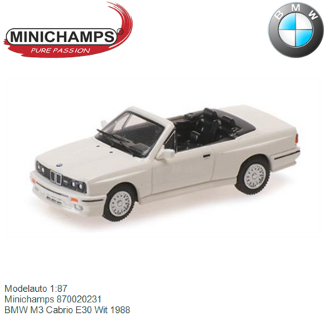 Modelauto 1:87 | Minichamps 870020231 | BMW M3 Cabrio E30 Wit 1988