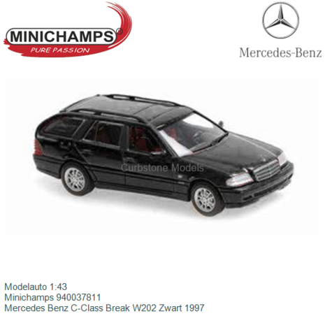 Modelauto 1:43 | Minichamps 940037811 | Mercedes Benz C-Class Break W202 Zwart 1997