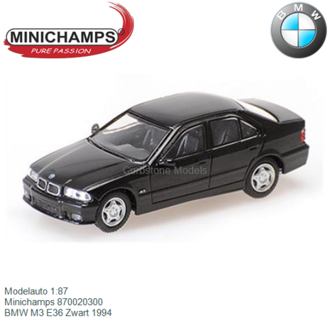 Modelauto 1:87 | Minichamps 870020300 | BMW M3 E36 Zwart 1994