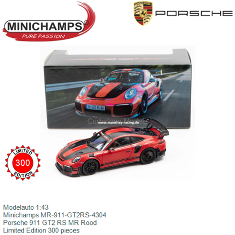 Modelauto 1:43 | Minichamps MR-911-GT2RS-4304 | Porsche 911 GT2 RS MR Rood