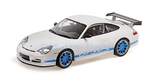 Modelauto 1:18 | Minichamps 155062021 | Porsche 911 GT3 RS (996) White / Blue Stripes 2002