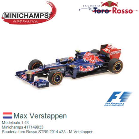 Modelauto 1:43 | Minichamps 417149933 | Scuderia toro Rosso STR9 2014 #33 - M.Verstappen