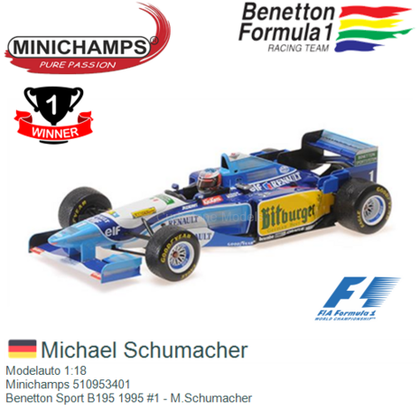 Modelauto 1:18 | Minichamps 510953401 | Benetton Sport B195 1995 #1 - M.Schumacher