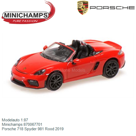 Modelauto 1:87 | Minichamps 870067701 | Porsche 718 Spyder 981 Rood 2019