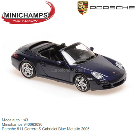 Modelauto 1:43 | Minichamps 940063030 | Porsche 911 Carrera S Cabriolet Blue Metallic 2005