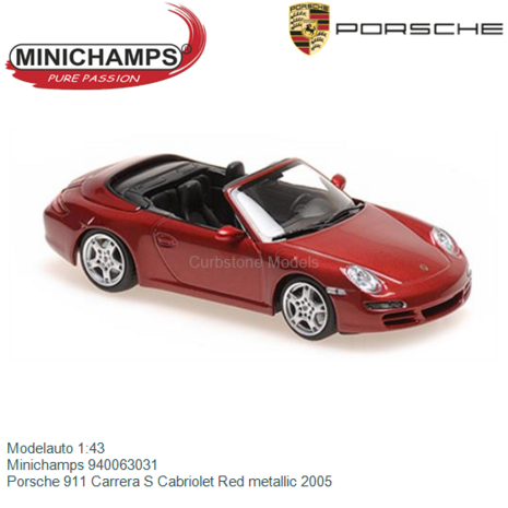 Modelauto 1:43 | Minichamps 940063031 | Porsche 911 Carrera S Cabriolet Red metallic 2005