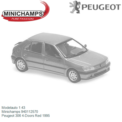 Modelauto 1:43 | Minichamps 940112570 | Peugeot 306 4-Doors Red 1995