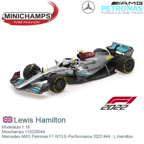 Modelauto 1:18 | Minichamps 110220044 | Mercedes AMG Petronas F1 W13 E-Performance 2022 #44 - L.Hamilton