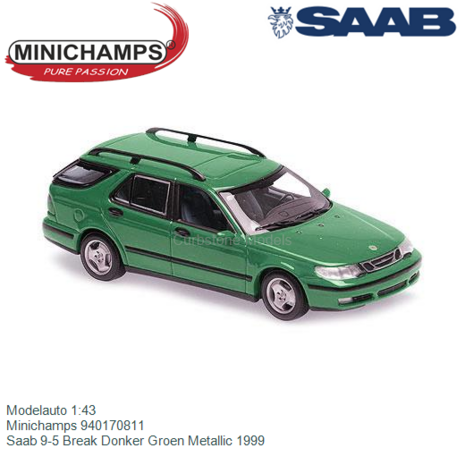 Modelauto 1:43 | Minichamps 940170811 | Saab 9-5 Break Donker Groen Metallic 1999