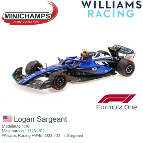 Modelauto 1:18 | Minichamps 117231102 | Williams Racing FW45 2023 #02 - L.Sargeant